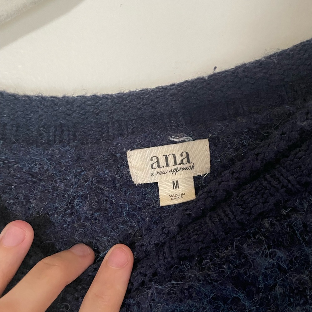 a.n.a Women's Fuzzy Crewneck Navy Blue Sweater - Picture 4 of 6